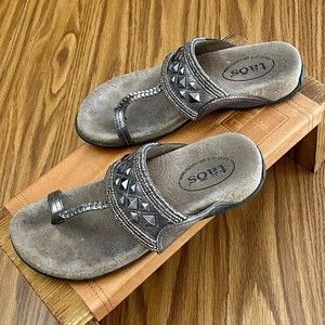 Taos Gray Size 6 Women’s Genie Leather Sandals Toe Ring Southwest Gen-13491